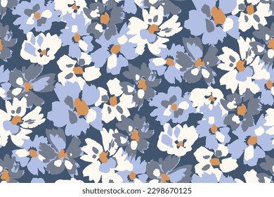 Abstract floral seamless pattern. Bright colors, gouache painting.