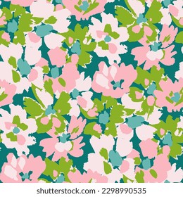 Abstract floral seamless pattern. Bright colors, gouache painting.