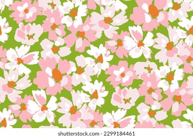 Abstract floral seamless pattern. Bright colors, gouache painting.