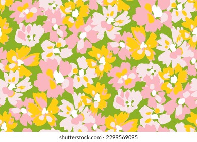 Abstract floral seamless pattern. Bright colors, gouache painting.