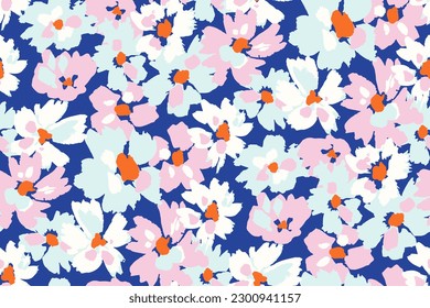 Abstract floral seamless pattern. Bright colors, gouache painting.