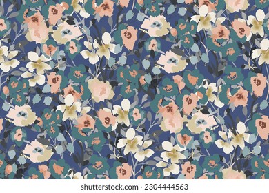 Abstract floral seamless pattern. Bright colors, painting on a light background. Cherry blossoms.