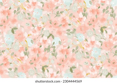 Abstract floral seamless pattern. Bright colors, painting on a light background. Cherry blossoms.