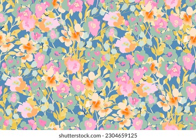 Abstract floral seamless pattern. Bright colors, painting on a light background. Cherry blossoms.