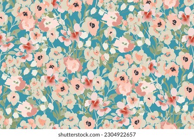 Abstract floral seamless pattern. Bright colors, painting on a light background. Cherry blossoms.