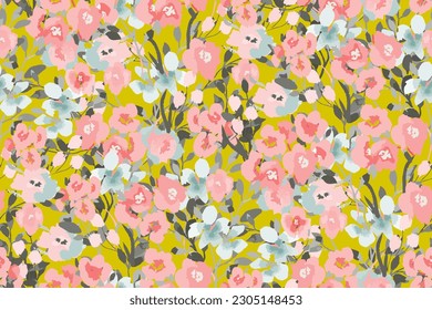Abstract floral seamless pattern. Bright colors, painting on a light background. Cherry blossoms.