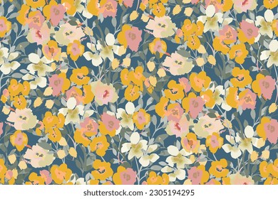 Abstract floral seamless pattern. Bright colors, painting on a light background. Cherry blossoms.