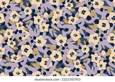 Abstract floral seamless pattern. Bright colors, gouache painting.