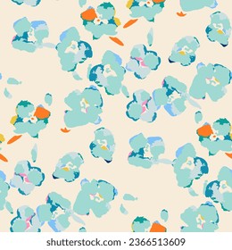 Abstract floral seamless pattern. Bright colors, gouache painting.