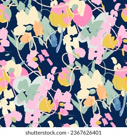 Abstract floral seamless pattern. Bright colors, gouache painting.