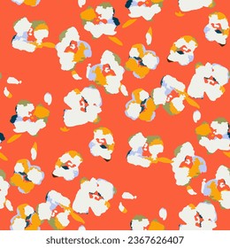 Abstract floral seamless pattern. Bright colors, gouache painting.