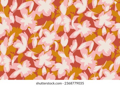 Abstract floral seamless pattern. Bright colors, gouache painting.hand drawn, not AI