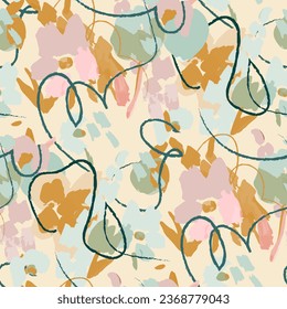 Abstract floral seamless pattern. Bright colors, gouache painting.