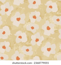 Abstract floral seamless pattern. Bright colors, gouache painting.
