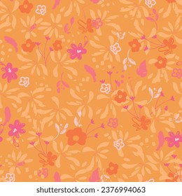 Resumen del patrón floral sin costuras. Colores brillantes, pintura de gouache. Contorno líneas de contorno formando flores estilizadas de margarita.
Líneas curvadas y trazos de pincel.