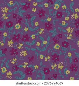 Resumen del patrón floral sin costuras. Colores brillantes, pintura de gouache. Contorno líneas de contorno formando flores estilizadas de margarita.
Líneas curvadas y trazos de pincel.