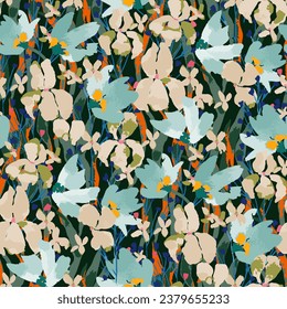 Abstract floral seamless pattern. Bright colors, gouache painting.hand drawn, not AI