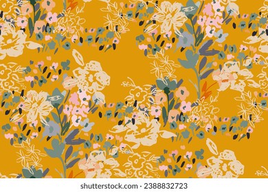 Resumen del patrón floral sin costuras. Colores brillantes, pintura en gouache.dibujado a mano, no IA