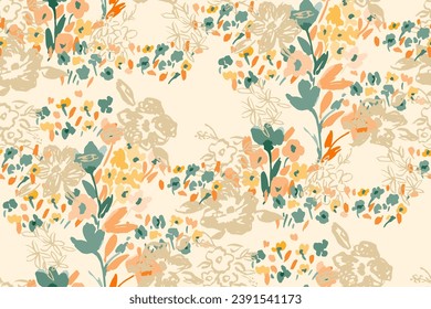 Resumen del patrón floral sin costuras. Colores brillantes, pintura en gouache.dibujado a mano, no IA