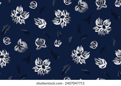 Abstract floral seamless pattern. Bright colors, gouache painting.hand drawn, not AI