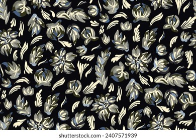 Abstraktes, nahtloses Muster aus Blumen. Helle Farben, gouache painting.handgezeichnet, nicht AI
