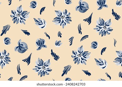 Abstract floral seamless pattern. Bright colors, gouache painting.hand drawn, not AI