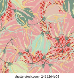 Abstract floral seamless pattern. Bright colors, painting on a light background. Cherry blossoms. Textile, fabric, pattern, style, scarf pattern design. 