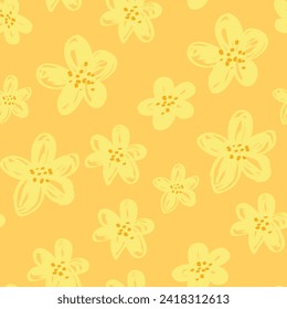 Abstract floral seamless pattern. Bright, pastel colors, gouache painting. Outline contour lines flowers. Scribble patterns
Curved lines and brush strokes.