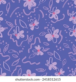 Abstract floral seamless pattern. Bright, pastel colors, gouache painting. Outline contour lines flowers. Scribble patterns
Curved lines and brush strokes.