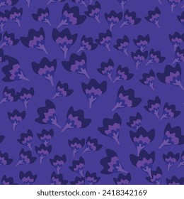 Abstract floral seamless pattern. Bright colors, gouache painting. Outline contour lines forming stylized flower petal with stem. Curved lines and brush strokes.