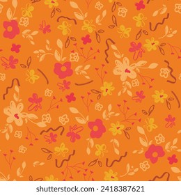 Abstraktes, nahtloses Muster aus Blumen. Hell, pastellfarben, gouache painting. Umrisslinien blühen. Scribble-Muster Kurvierte Linien und Pinselstriche.