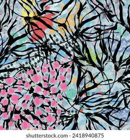 Abstract floral seamless pattern. Bright colors, painting on a light background. Cherry blossoms. Textile, fabric, pattern, style, scarf pattern design. 