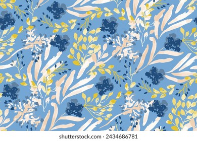 Abstract floral seamless pattern. Bright colors, gouache painting.hand drawn, not AI