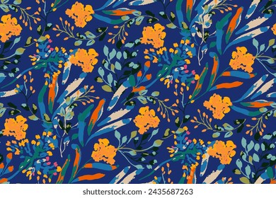 Abstract floral seamless pattern. Bright colors, gouache painting.hand drawn, not AI