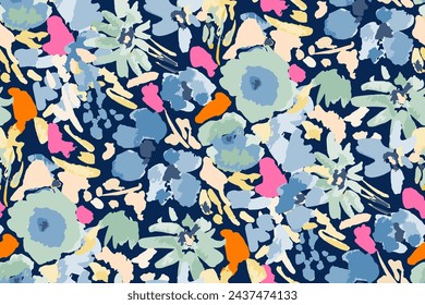 Abstract floral seamless pattern. Bright colors, gouache painting.hand drawn, not AI