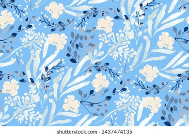 Patrón floral abstracto sin costuras. Colores brillantes, pintura gouache. dibujado a mano, no AI