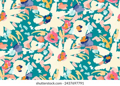 Abstract floral seamless pattern. Bright colors, gouache painting.hand drawn, not AI