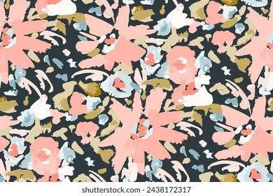 Abstract floral seamless pattern. Bright colors, gouache painting.hand drawn, not AI