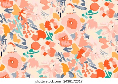 Abstract floral seamless pattern. Bright colors, gouache painting.hand drawn, not AI