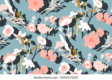 Abstract floral seamless pattern. Bright colors, gouache painting.hand drawn, not AI