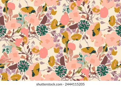 Abstract floral seamless pattern. Bright colors, gouache painting.hand drawn, not AI