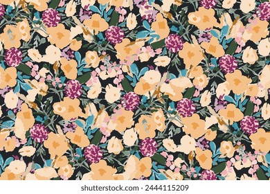 Abstraktes florales nahtloses Muster. Helle Farben, Gouache-Malerei. Handgezeichnet, keine KI