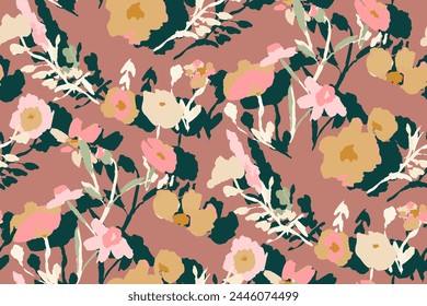Abstract floral seamless pattern. Bright colors, gouache painting.hand drawn, not AI