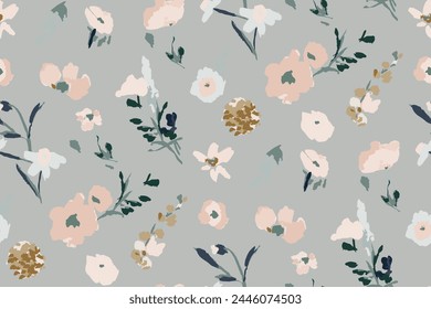 Abstract floral seamless pattern. Bright colors, gouache painting.hand drawn, not AI