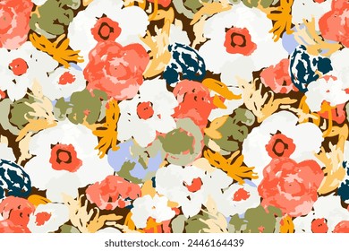 Abstractas patrón floral sin costuras. Colores brillantes, pintura gouache. dibujado a mano, no AI