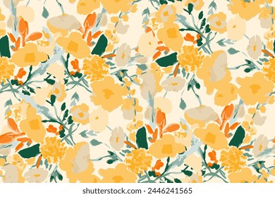 Abstract floral seamless pattern. Bright colors, gouache painting.hand drawn, not AI