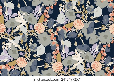 Abstract floral seamless pattern. Bright colors, gouache painting.hand drawn, not AI