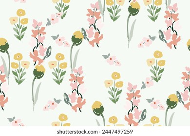 Abstract floral seamless pattern. Bright colors, gouache painting.hand drawn, not AI