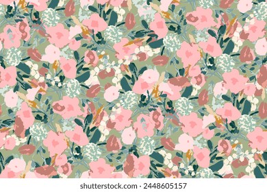 Abstract floral seamless pattern. Bright colors, gouache painting.hand drawn, not AI