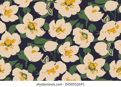 Abstract floral seamless pattern. Bright colors, gouache painting.hand drawn, not AI